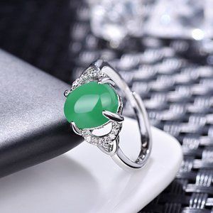 Green Agate Ring Retro Adjustable